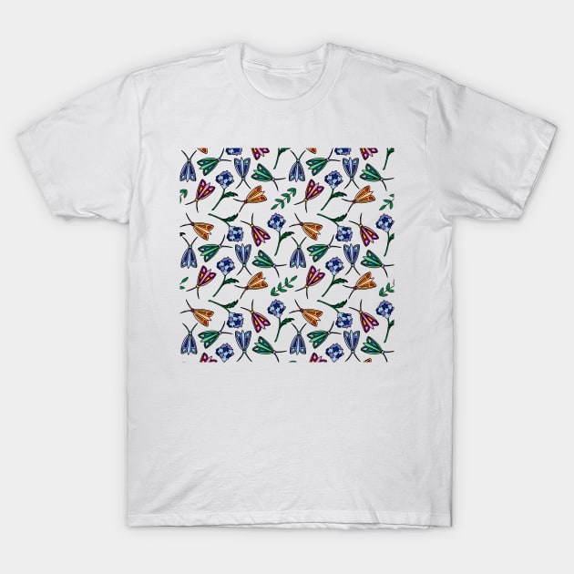 Colorful Moths and Flowers T-Shirt by HLeslie Design